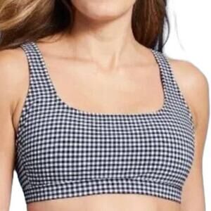 Women's Small Gingham Textured Bralette Bikini Top - Kona Sol Navy Blue